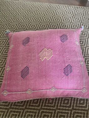 Vintage Pink,Moroccan Cactus Silk Pillow, Handmade Sabra Throw Pillow
